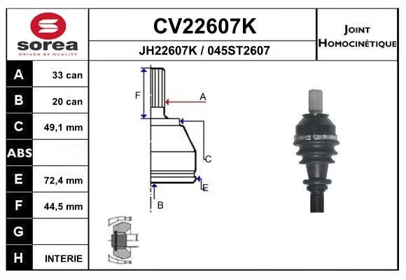 EAI CV22607K Joint Kit, drive shaft CV22607K