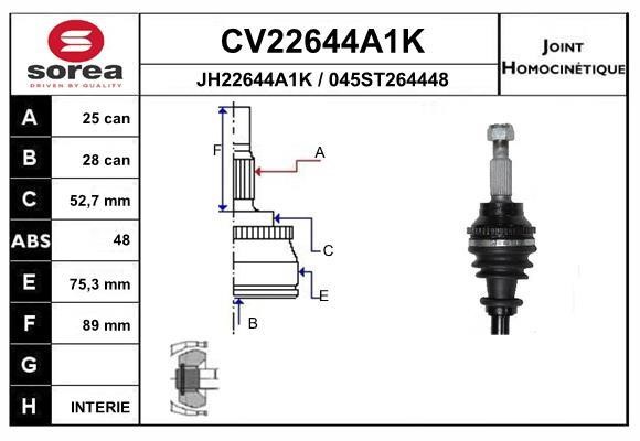 EAI CV22644A1K Joint Kit, drive shaft CV22644A1K