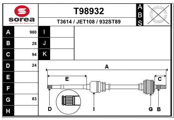 EAI T98932 Drive shaft T98932