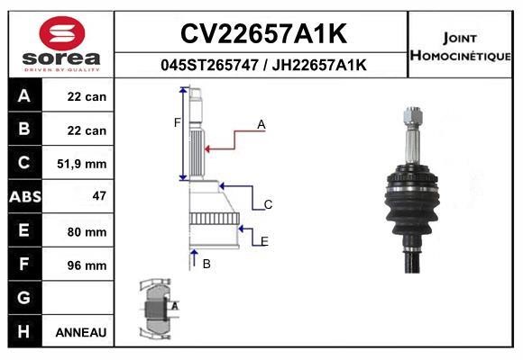 EAI CV22657A1K Joint kit, drive shaft CV22657A1K