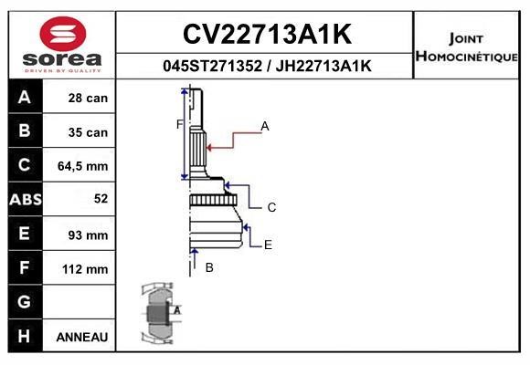 EAI CV22713A1K Joint kit, drive shaft CV22713A1K
