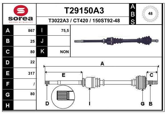 EAI T29150A3 Drive shaft T29150A3