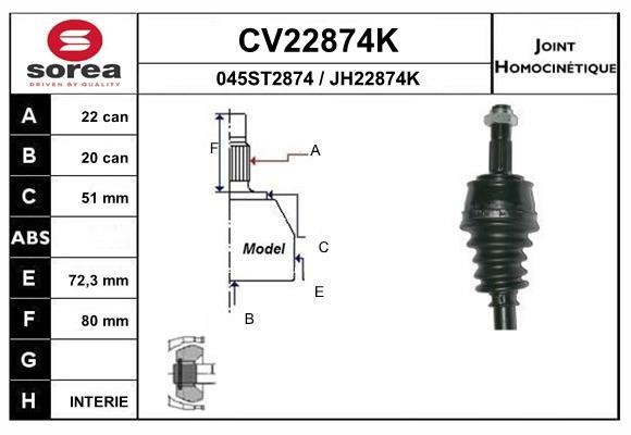 EAI CV22874K Joint kit, drive shaft CV22874K