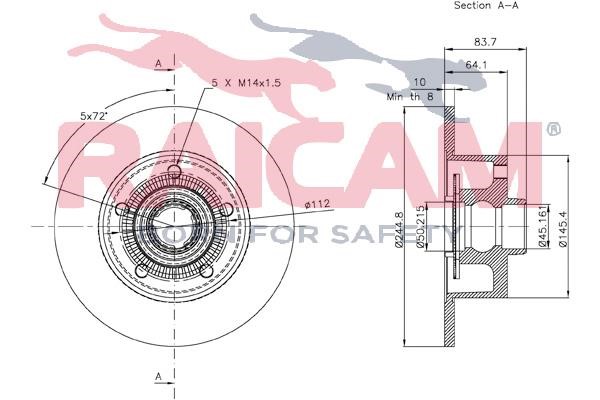 Rear brake disc, non-ventilated Raicam RD01123