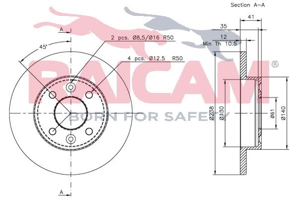 Unventilated front brake disc Raicam RD00657