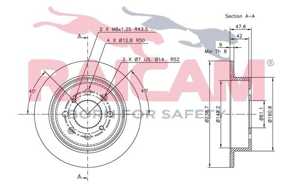 Rear brake disc, non-ventilated Raicam RD00292