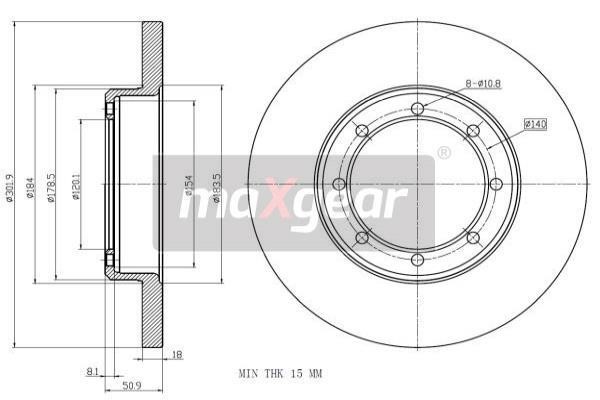 Maxgear 19-2012 Rear brake disc, non-ventilated 192012