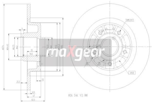 Maxgear 19-1904 Rear brake disc, non-ventilated 191904