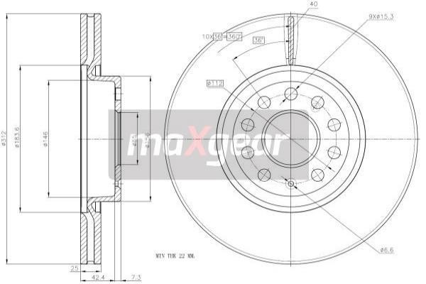 Maxgear 19-1044 Front brake disc ventilated 191044