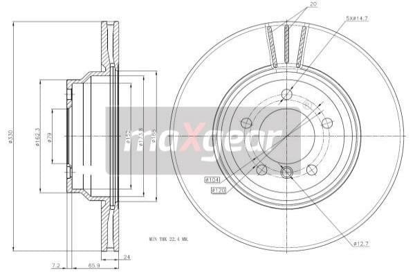 Maxgear 19-1322 Front brake disc ventilated 191322