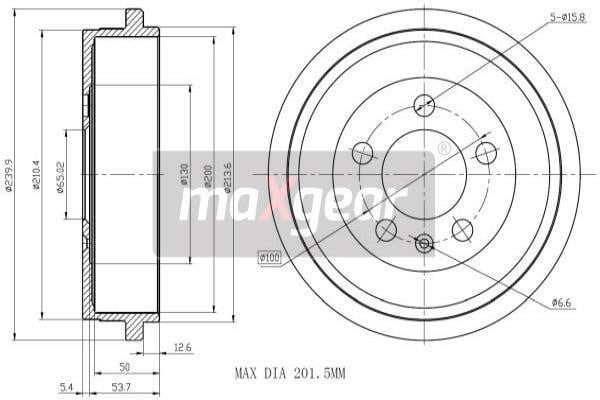 Rear brake drum Maxgear 19-0849