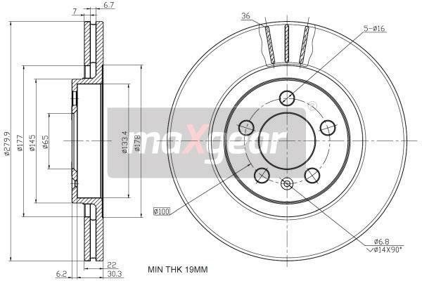 Front vented brake disc Maxgear 19-0682