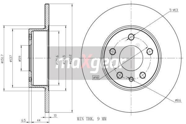 Maxgear 19-0981 Rear brake disc, non-ventilated 190981