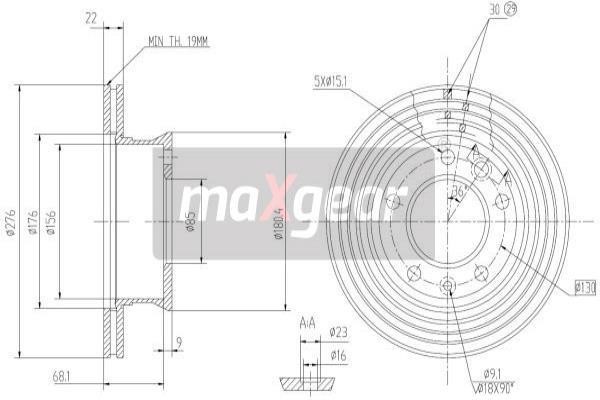 Front vented brake disc Maxgear 19-0730