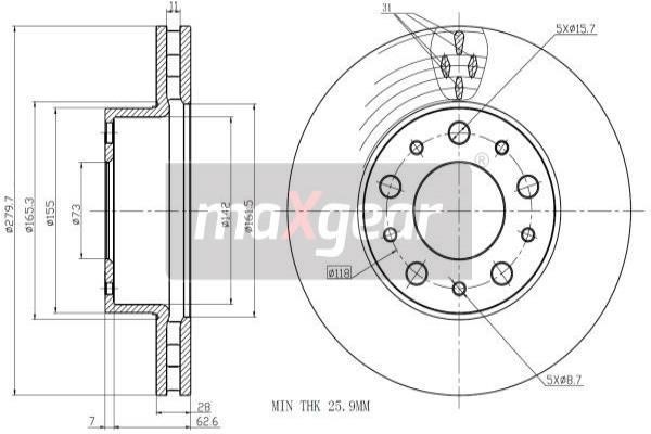 Maxgear 19-1334 Front brake disc ventilated 191334