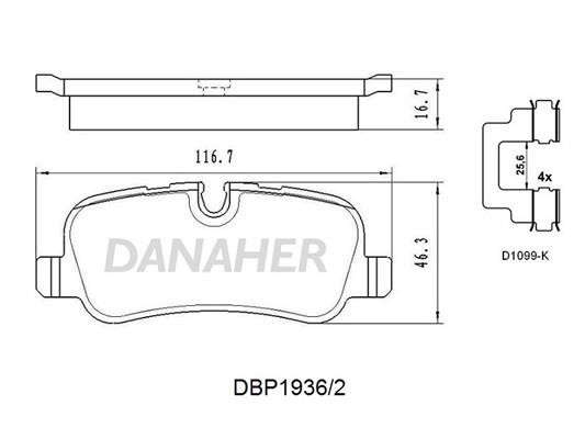 Danaher DBP1936/2 Brake Pad Set, disc brake DBP19362