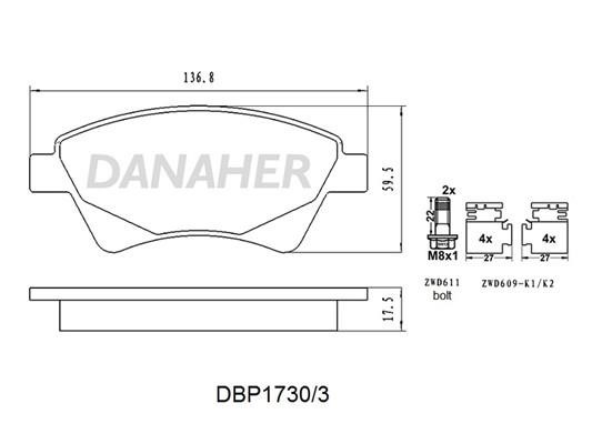 Danaher DBP1730/3 Brake Pad Set, disc brake DBP17303