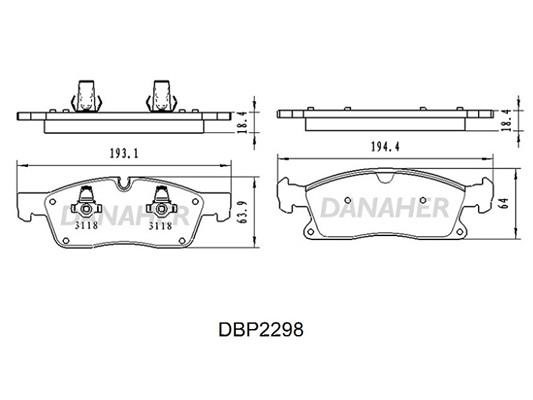 Danaher DBP2298 Brake Pad Set, disc brake DBP2298