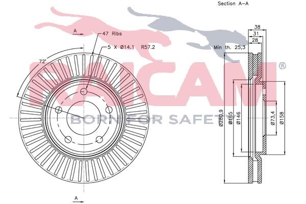 Front brake disc ventilated Raicam RD01025