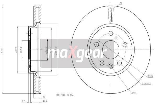 Maxgear 19-2019 Front brake disc ventilated 192019