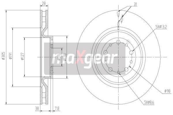 Maxgear 192205 Front brake disc ventilated 192205