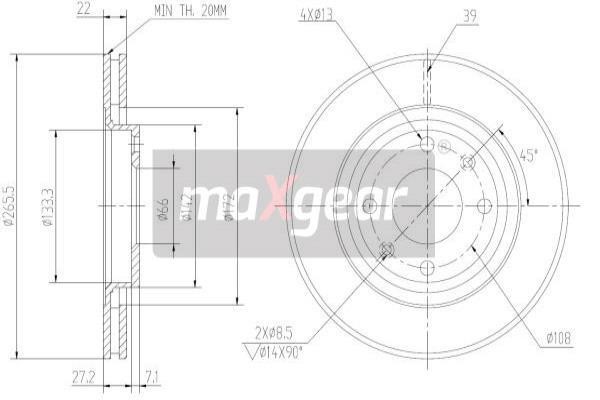 Front vented brake disc Maxgear 19-0806