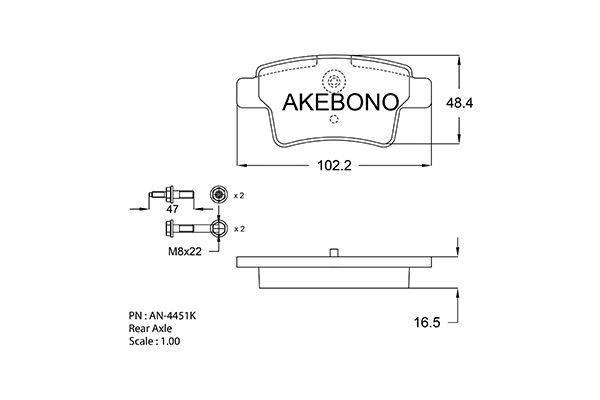 Akebono AN-4451K Brake Pad Set, disc brake AN4451K