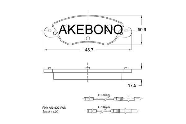 Akebono AN-4274WK Brake Pad Set, disc brake AN4274WK