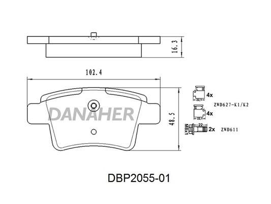Danaher DBP2055-01 Brake Pad Set, disc brake DBP205501