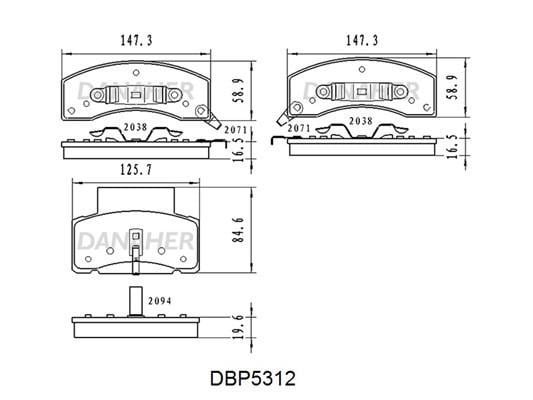 Danaher DBP5312 Front disc brake pads, set DBP5312