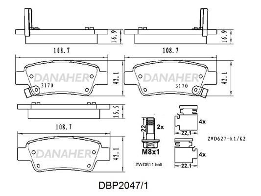Danaher DBP2047/1 Brake Pad Set, disc brake DBP20471