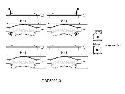 Danaher DBP5093-01 Front disc brake pads, set DBP509301
