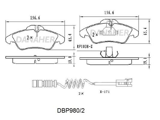 Danaher DBP980/2 Brake Pad Set, disc brake DBP9802