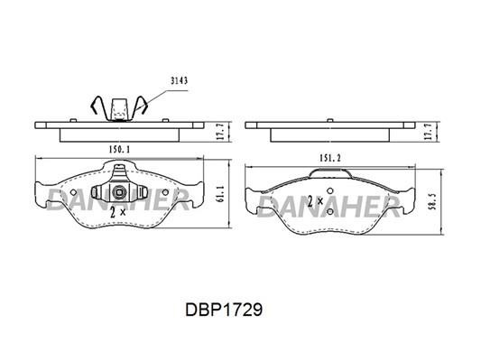 Danaher DBP1729 Brake Pad Set, disc brake DBP1729