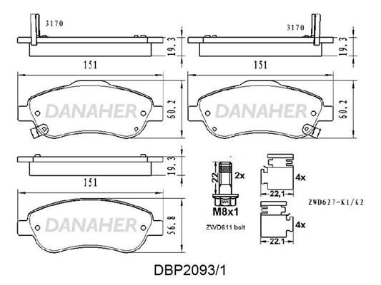 Danaher DBP2093/1 Brake Pad Set, disc brake DBP20931
