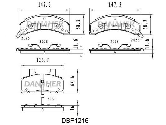 Danaher DBP1216 Brake Pad Set, disc brake DBP1216