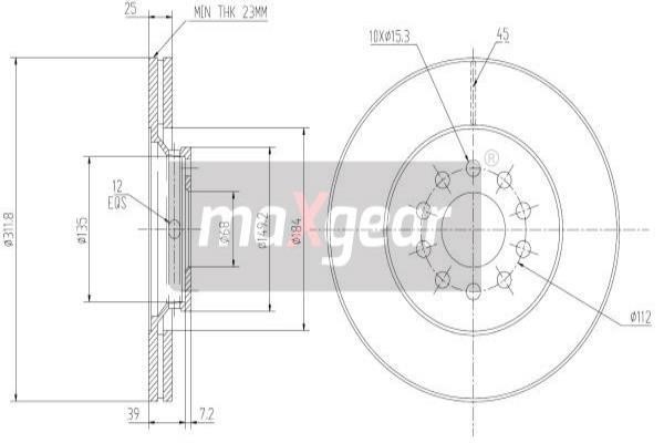 Maxgear 19-0760 Front brake disc ventilated 190760