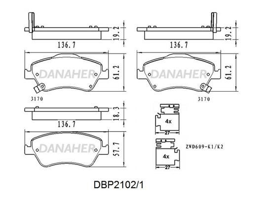 Danaher DBP2102/1 Brake Pad Set, disc brake DBP21021