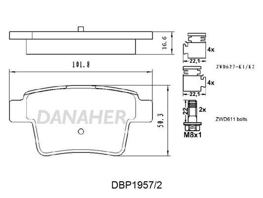 Danaher DBP1957/2 Brake Pad Set, disc brake DBP19572