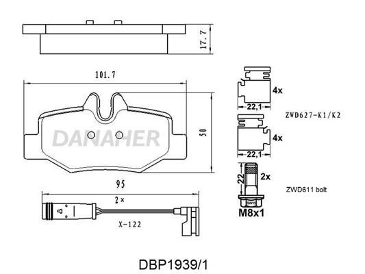 Danaher DBP1939/1 Brake Pad Set, disc brake DBP19391