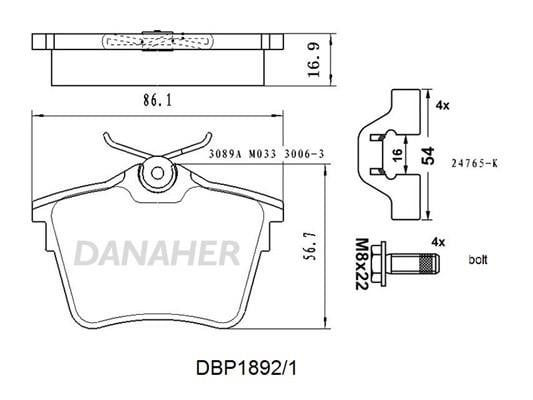 Danaher DBP1892/1 Brake Pad Set, disc brake DBP18921
