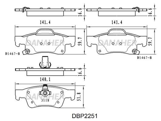 Danaher DBP2251 Brake Pad Set, disc brake DBP2251