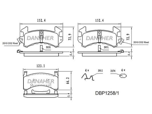 Danaher DBP1258/1 Front disc brake pads, set DBP12581