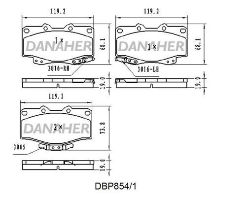 Danaher DBP854/1 Brake Pad Set, disc brake DBP8541