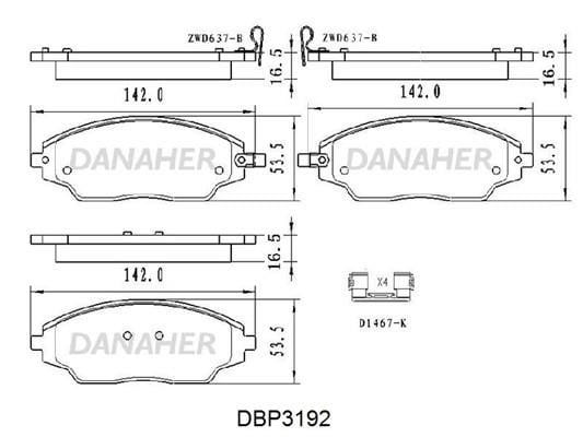 Danaher DBP3192 Brake Pad Set, disc brake DBP3192