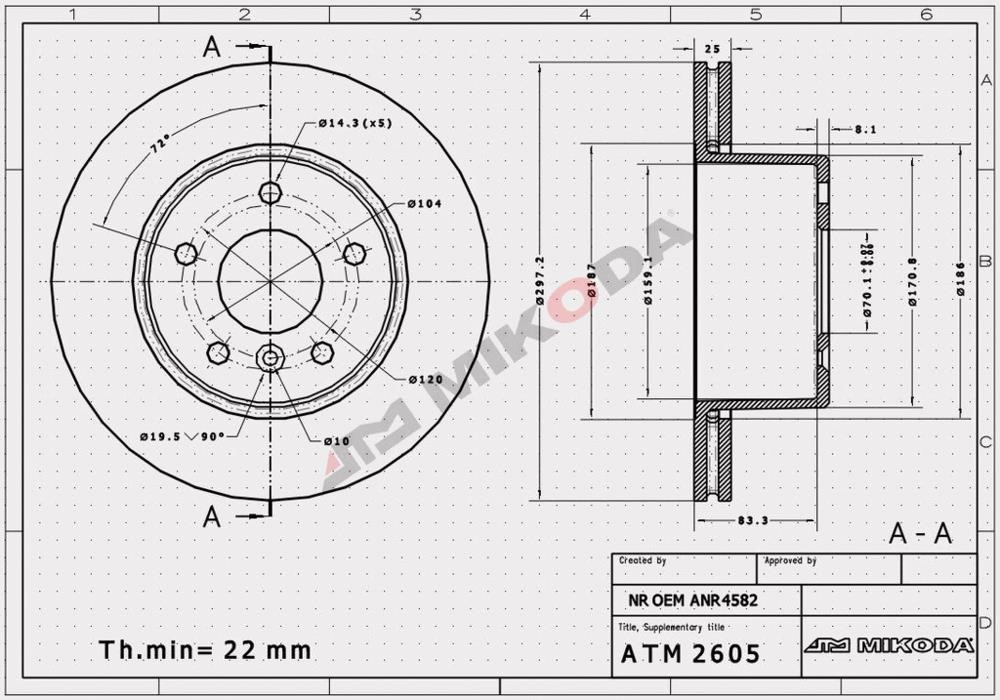 Mikoda 2605 Front brake disc ventilated 2605