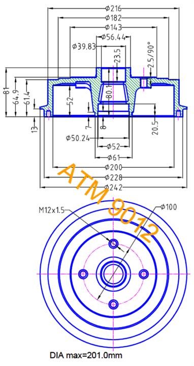 9012 Mikoda Rear brake drum