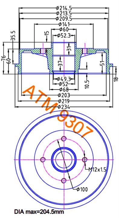 9307 Mikoda Rear brake drum