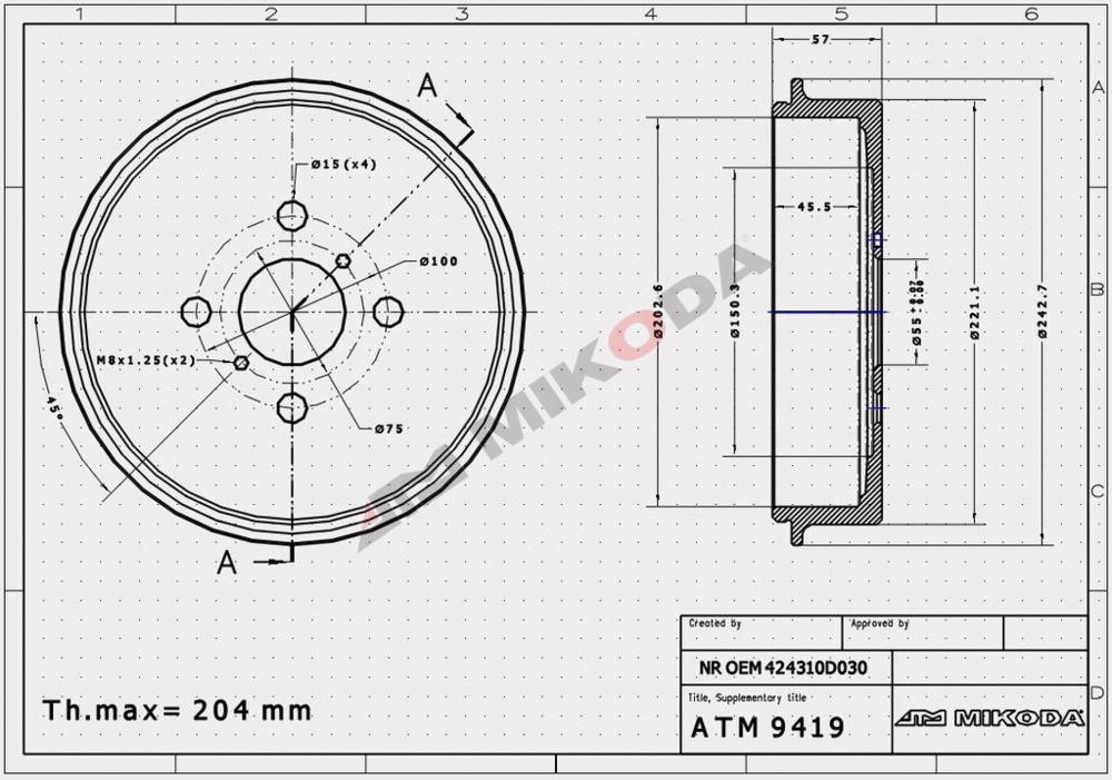 9419 Mikoda Rear brake drum
