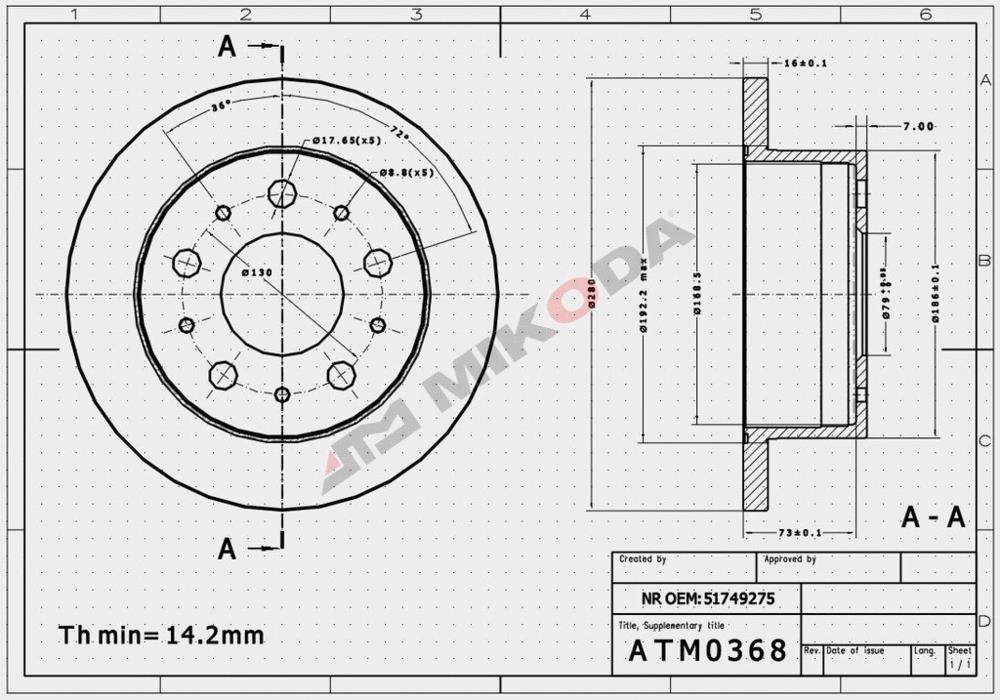 Mikoda 0368 Rear brake disc 0368